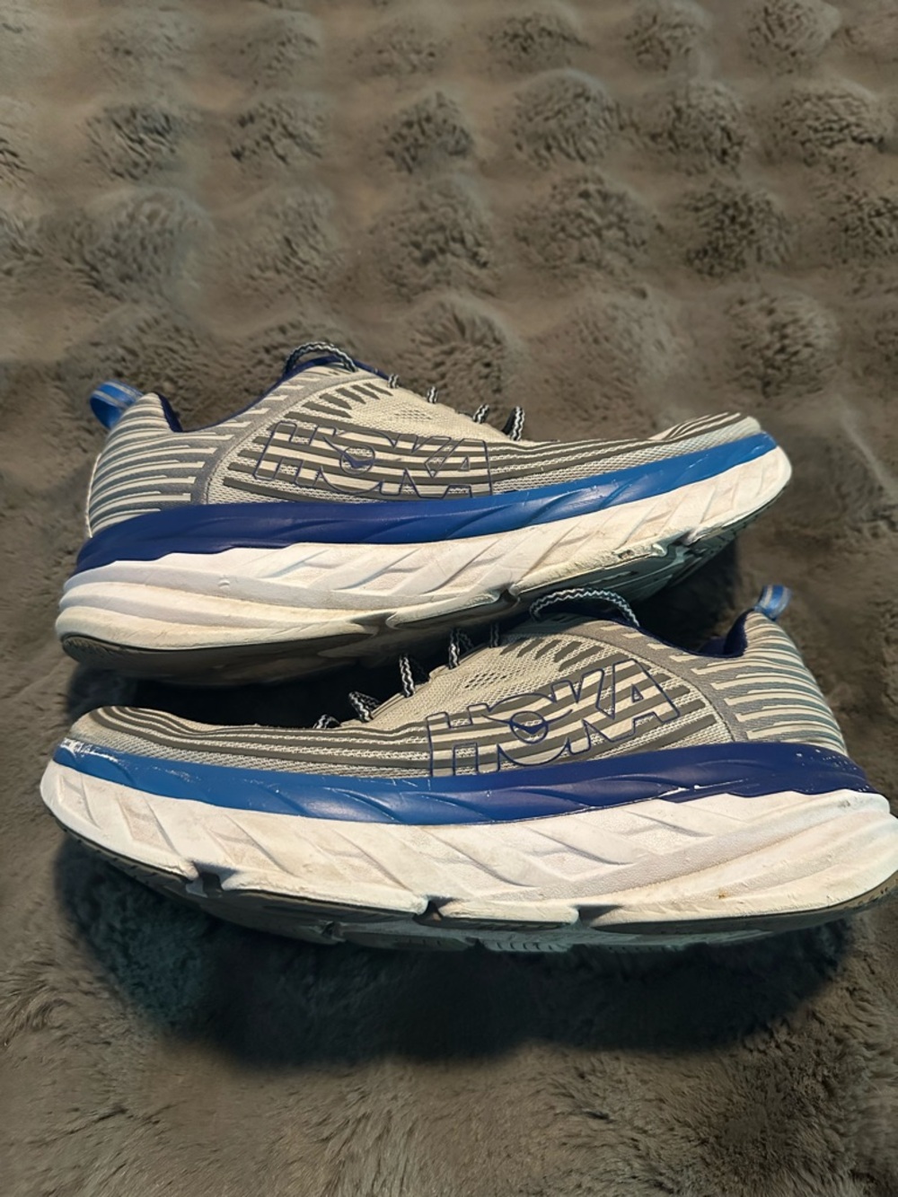 Hoka One One Men's Gray and Blue Athletic Running Shoes